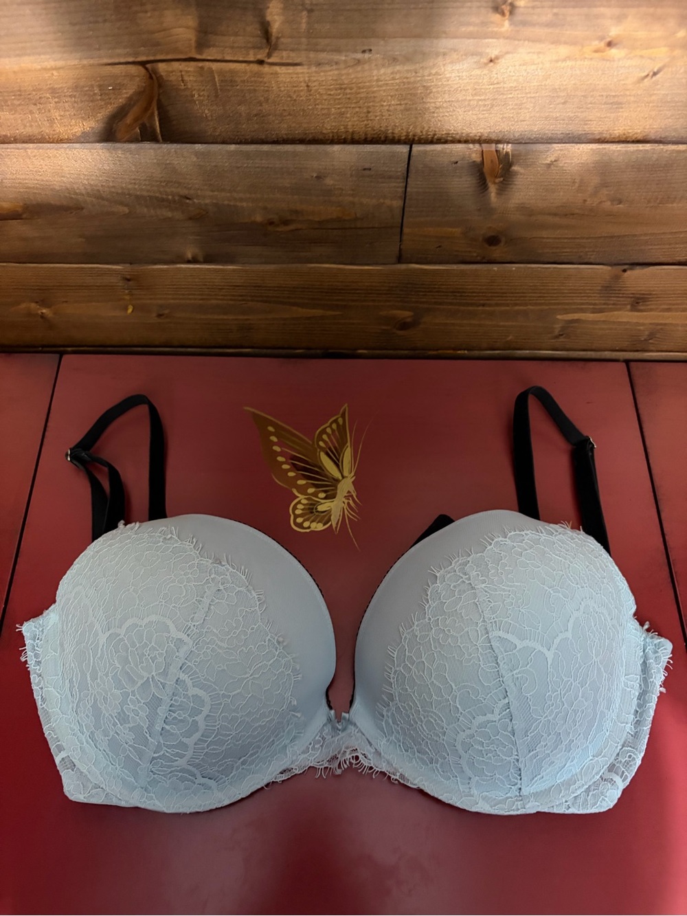 Victoria's Secret White Lace Push-Up Bra with Black Straps